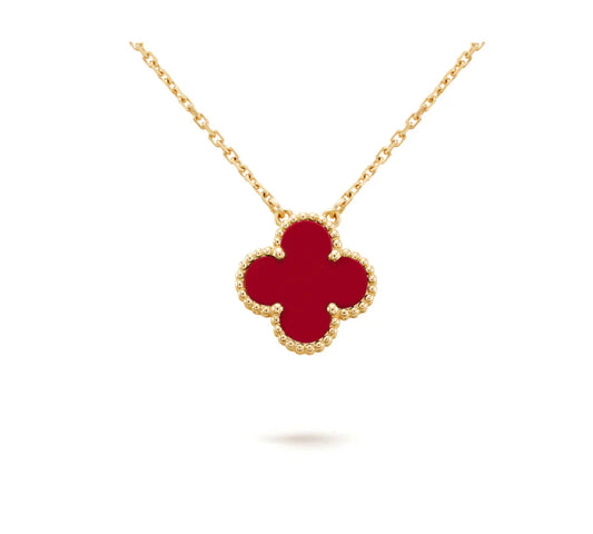 [vivabelle]CLOVER 15MM CARNELIAN SINGLE FLOWER NECKLACE