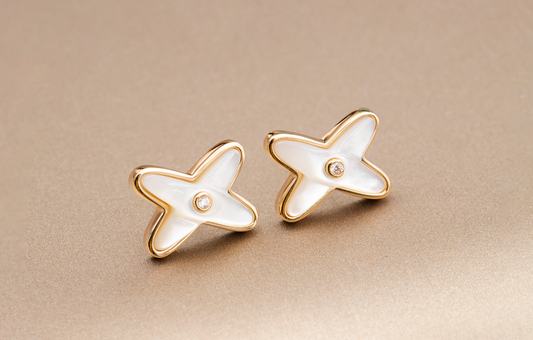 [vivabelle]JEUX DE WHITE MOP PINK GOLD DIAMOND EARRINGS