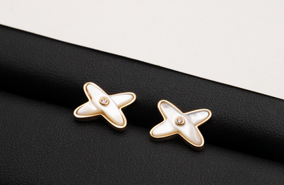 [vivabelle]JEUX DE WHITE MOP PINK GOLD DIAMOND EARRINGS