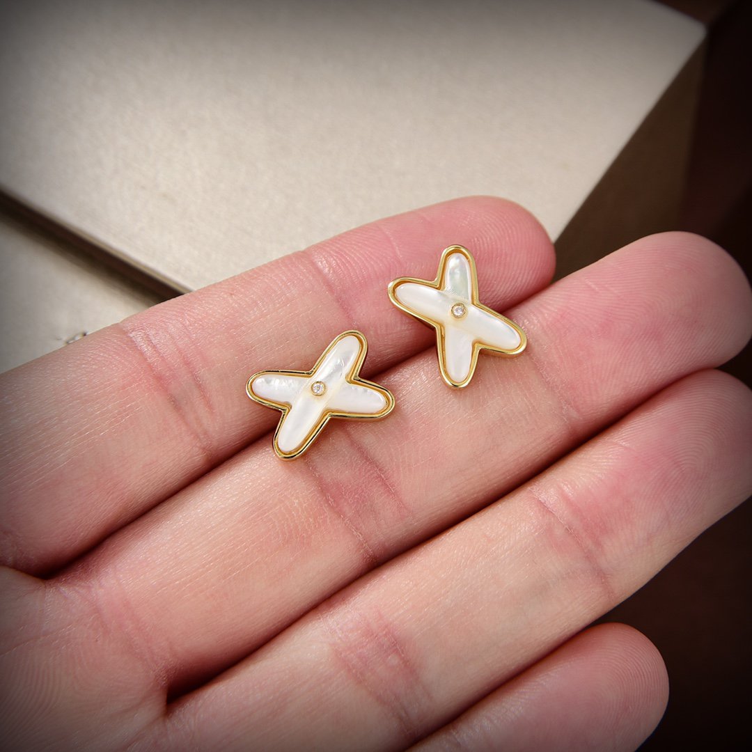 [vivabelle]JEUX DE WHITE MOP GOLD DIAMOND EARRINGS