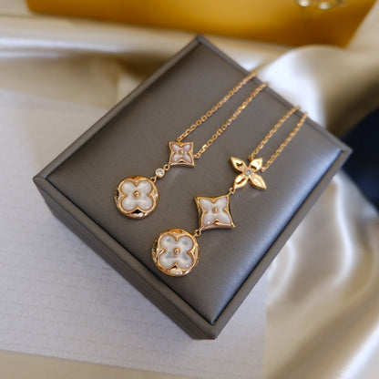 [vivabelle]COLOR BLOSSOM LARIAT NECKLACE PINK GOLD WHITE MOTHER PEARL AND DIAMOND