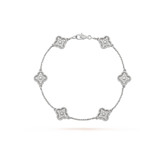 [vivabelle]CLOVER 6 MOTIF SILVER DIAMOND BRACELET