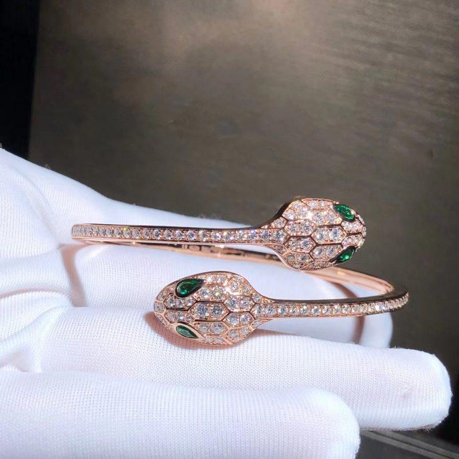 [vivabelle]SERPENTI BRACELET PINK GOLD MALACHITE DIAMOND DOUBLE SNAKE