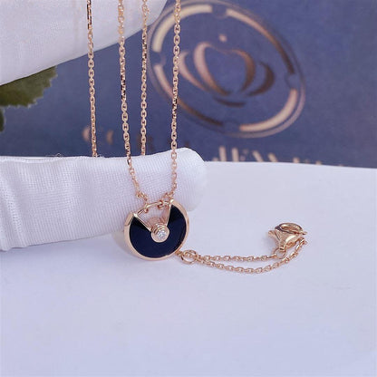 [vivabelle]AMULETTE ROSE GOLD ONYX NECKLACE