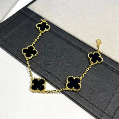 [vivabelle]CLOVER  5 MOTIFS BLACK ONYX BRACELET