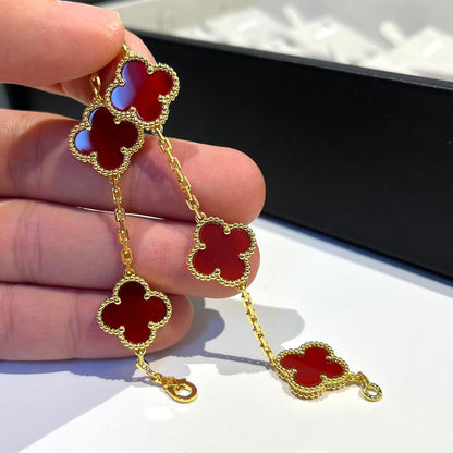 [vivabelle]CLOVER 5 MOTIFS RED AGATE  BRACELET