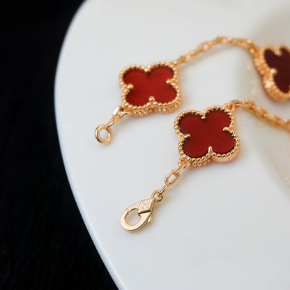 [vivabelle]CLOVER 5 MOTIFS RED AGATE  BRACELET