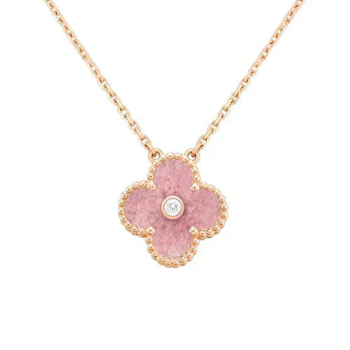[vivabelle]CLOVER 15MM DIAMOND RHODONITE NECKLACE
