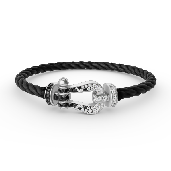 [vivabelle]FORCE LARGE HORSESHOE BLACK WHITE DIAMOND BRACELET SILVER