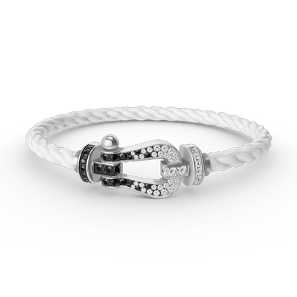 [vivabelle]FORCE LARGE HORSESHOE BLACK WHITE DIAMOND BRACELET SILVER