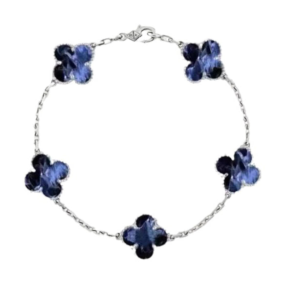 [vivabelle]CLOVER 5 MOTIF PIETERSITE SILVER BRACELET