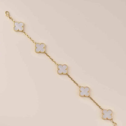 [vivabelle]CLOVER  5 MOTIF WHITE MOP BRACELET