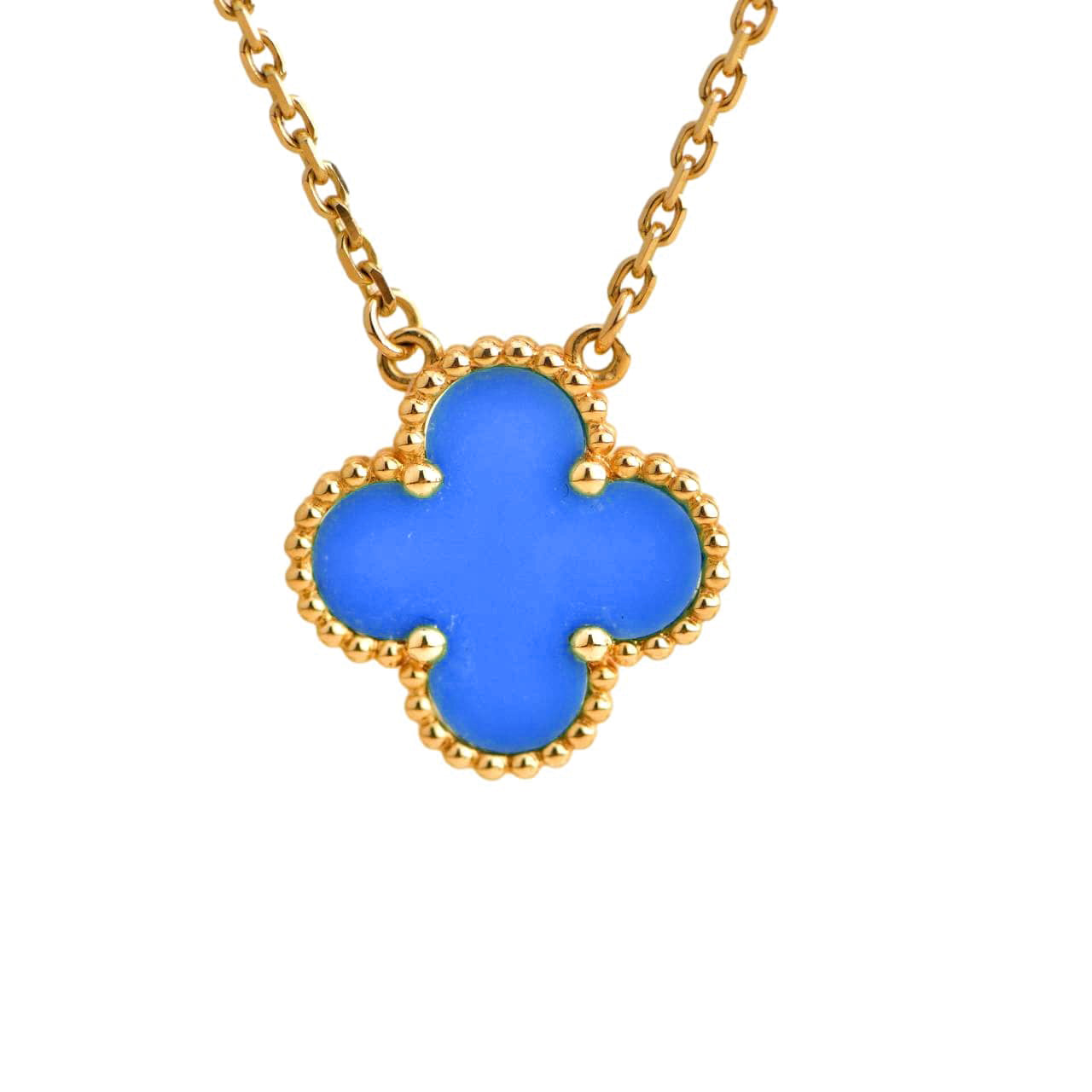 [vivabelle]CLOVER 15MM BLUE AGATE NECKLACE