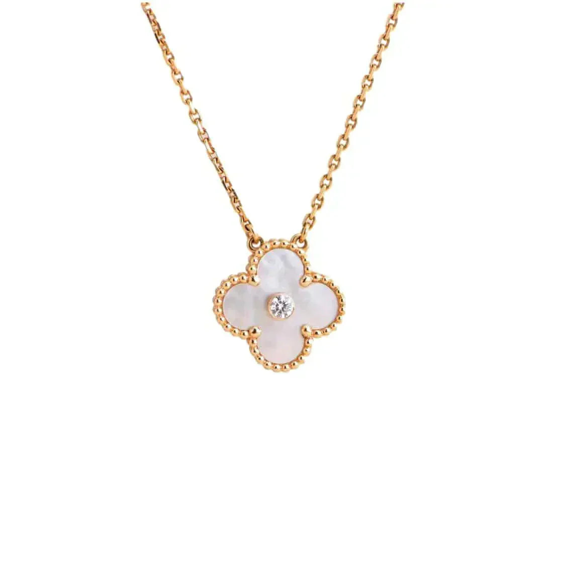 [vivabelle]CLOVER 15MM DIAMOND WHITE FRITILLARIA NECKLACE