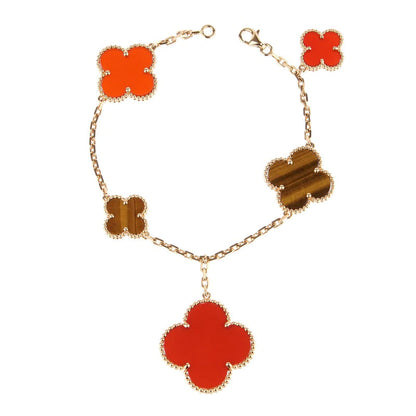 [vivabelle]CLOVER BRACELET 5 MOTIFS CARNELIAN TIGER EYE