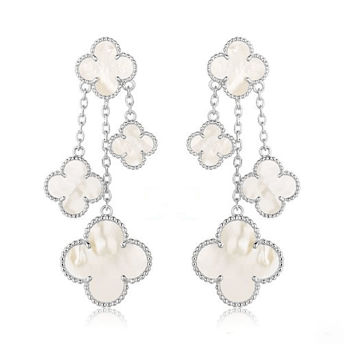 [vivabelle]CLOVER EARRINGS WHITE MOP 4 MOTIFS SILVER