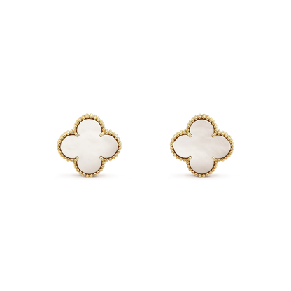 [vivabelle]CLOVER MEDIUM 1 MOTIFS  WHITE MOP STUD EARRINGS