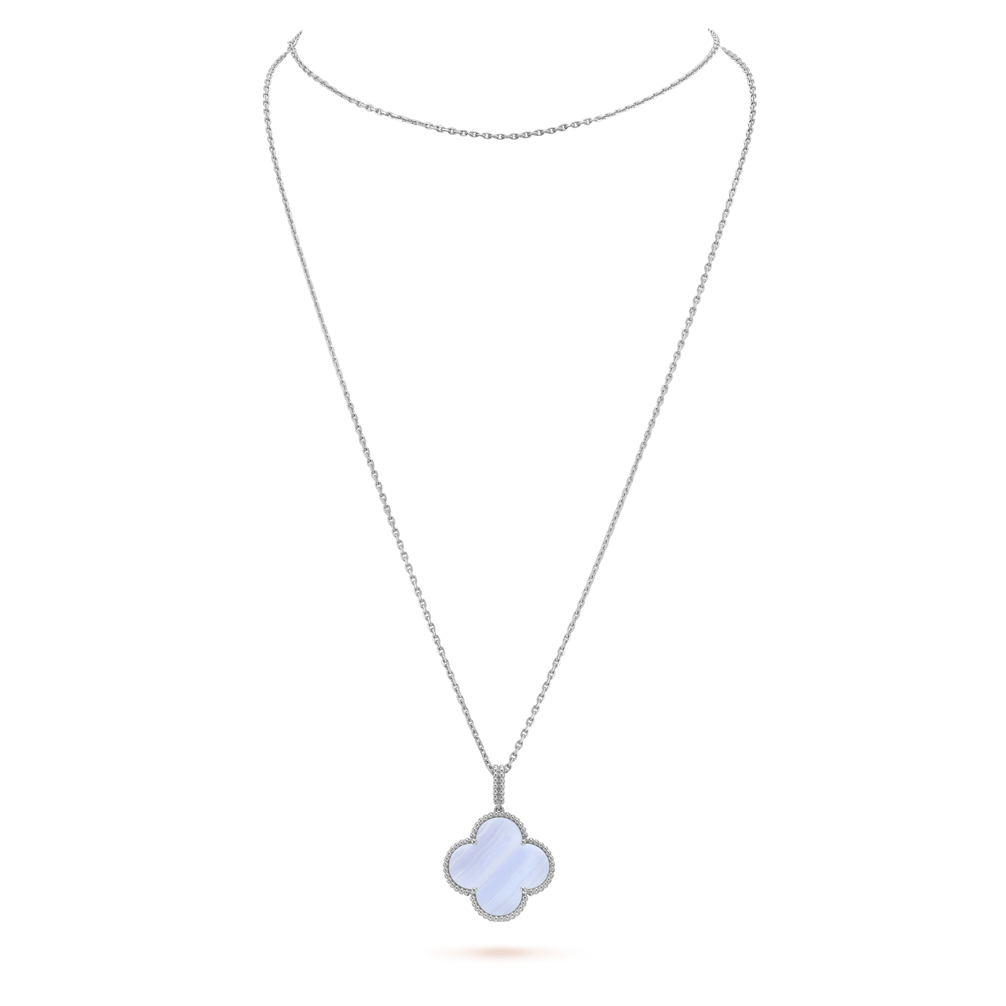 [vivabelle]CLOVER SILVER CHALCEDONY BIG CLOVER NECKLACE