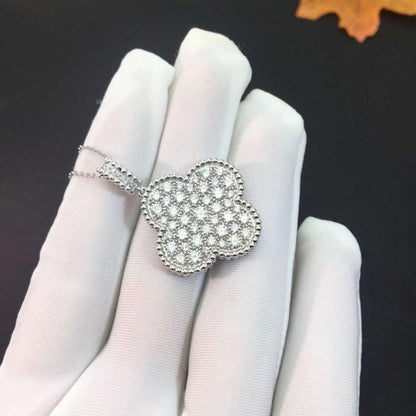 [vivabelle]CLOVER 25MM SILVER FULL DIAMOND BIG CLOVER NECKLACE