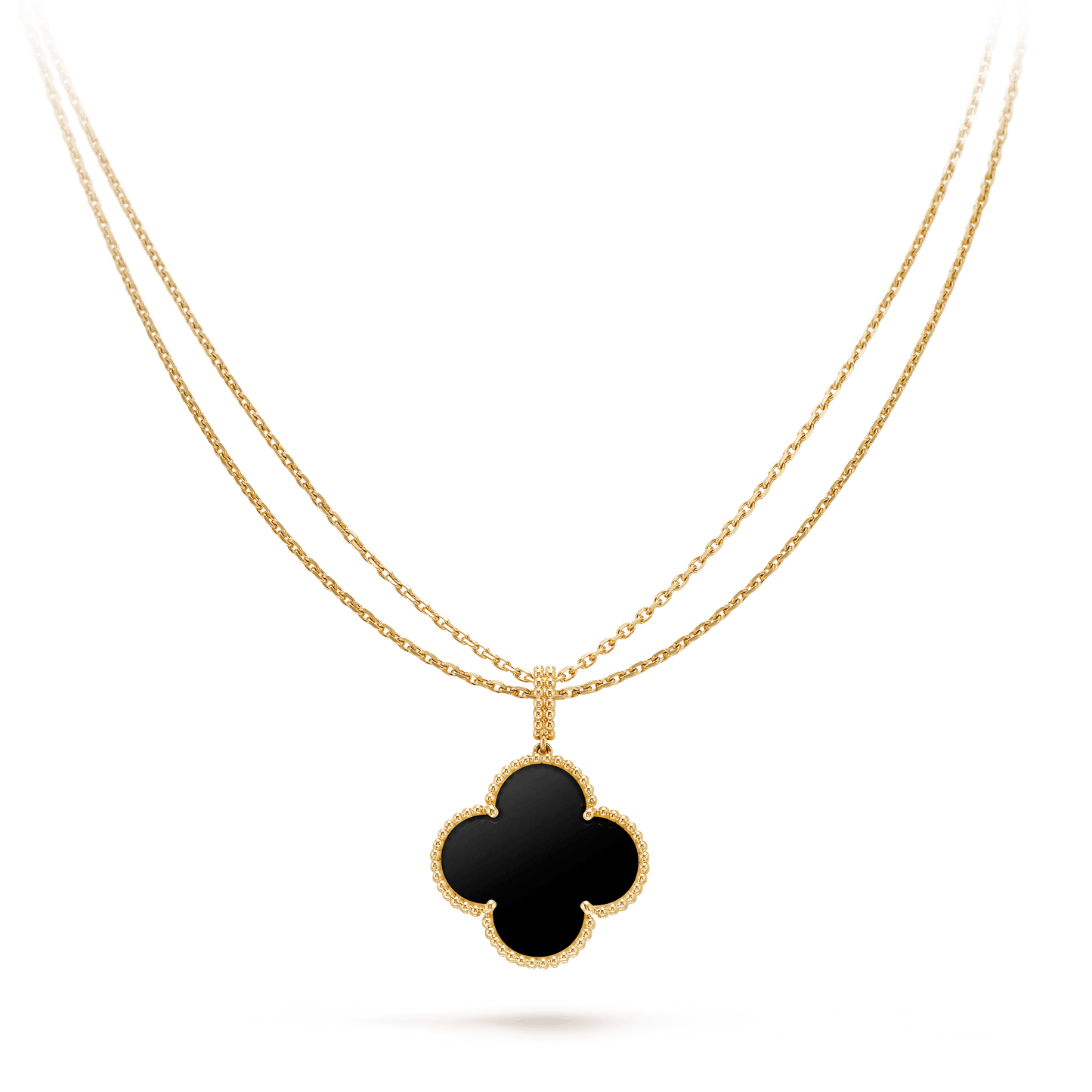 [vivabelle]CLOVER 25MM GOLD ONYX BIG CLOVER NECKLACE