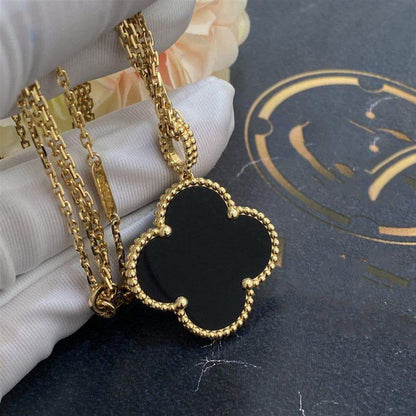 [vivabelle]CLOVER 25MM GOLD ONYX BIG CLOVER NECKLACE