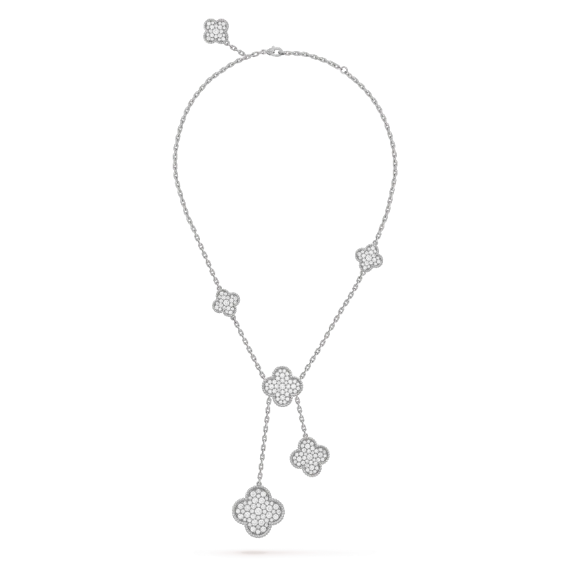 [vivabelle]CLOVER 5 MOTIFS SILVER DIAMONDS NECKLACE