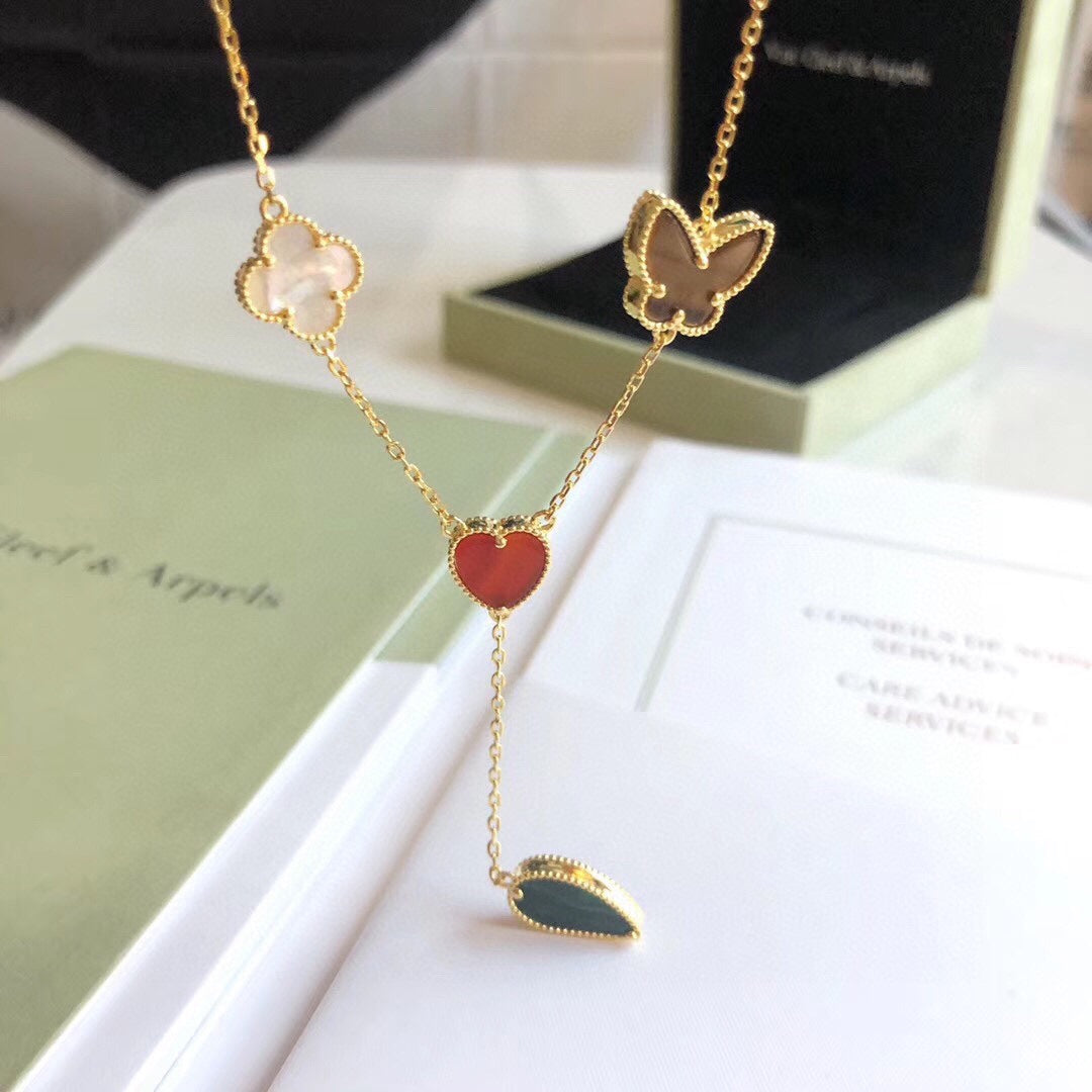 [vivabelle]LUCKY SPRING 4 MOTIFS ROSE GOLD NECKLACE