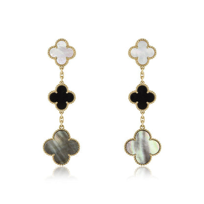 [vivabelle]CLOVER EARRINGS GOLD ONYX MOP 3 MOTIF