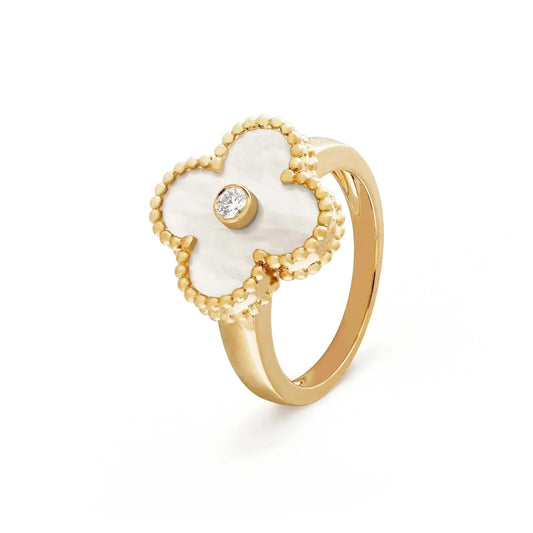 [vivabelle]CLOVER PINK MOP RING GOLD DIAMOND